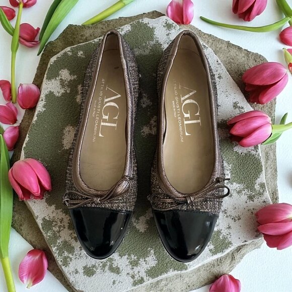 AGL Brown Black Metallic Captoe Ballet Ballerina Flats Size 36.5 - Picture 1 of 8
